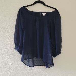 Sheer Peasant Blouse Navy Blue